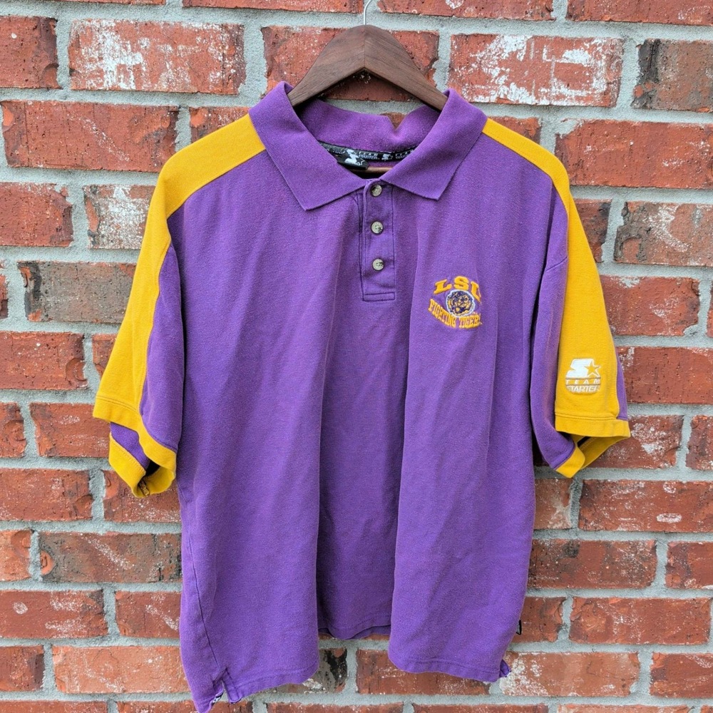 Starter LSU Fighting Tigers Polo Mens XL Purple Gold Embroidered NCAA Shirt